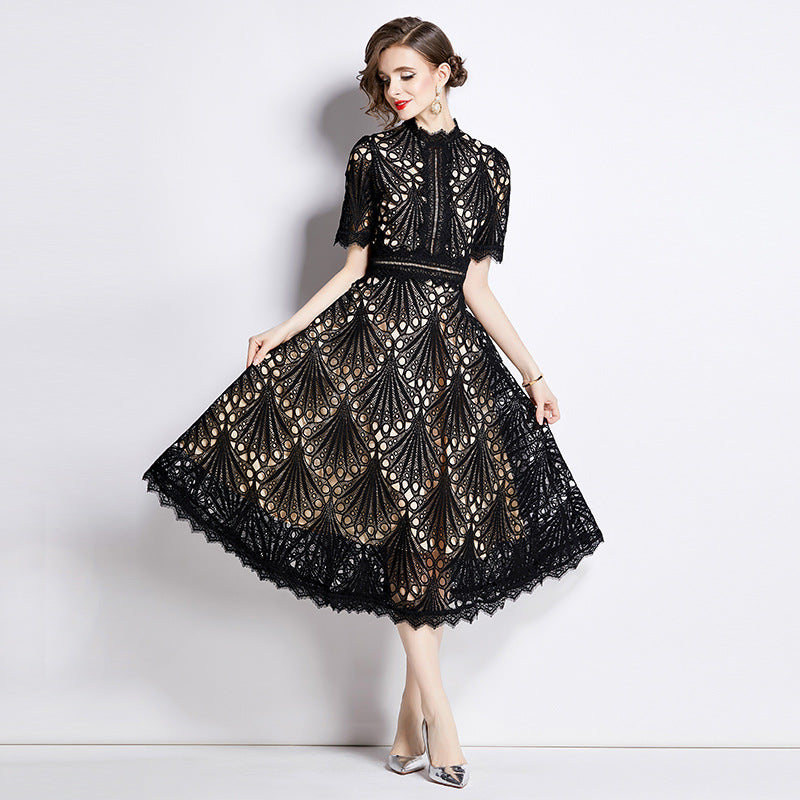 French lace round neck dress