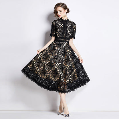 French lace round neck dress