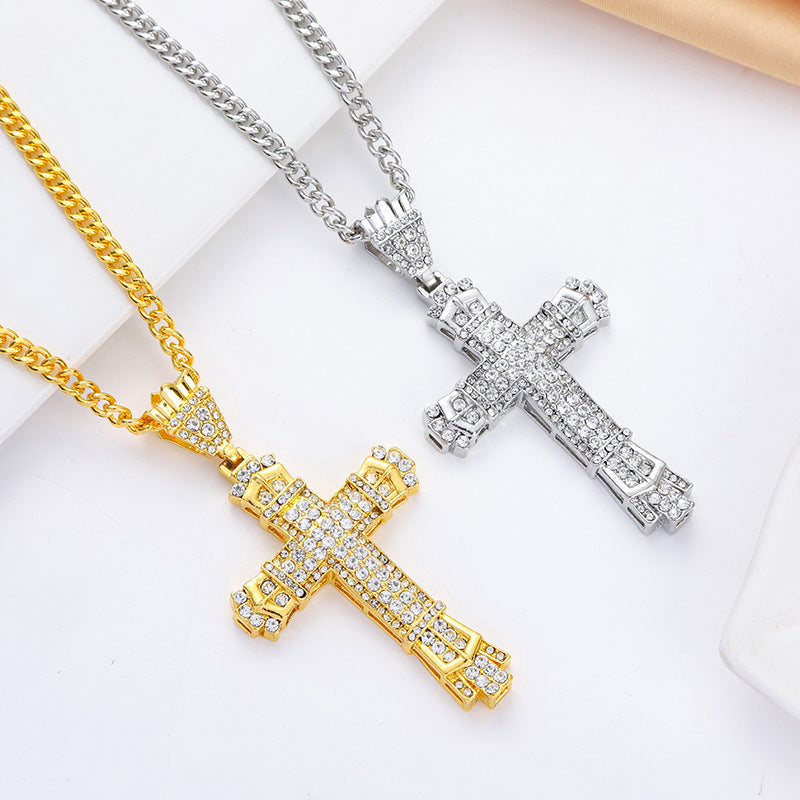 Diamond Vintage Cross Pendant Hip Hop Necklace