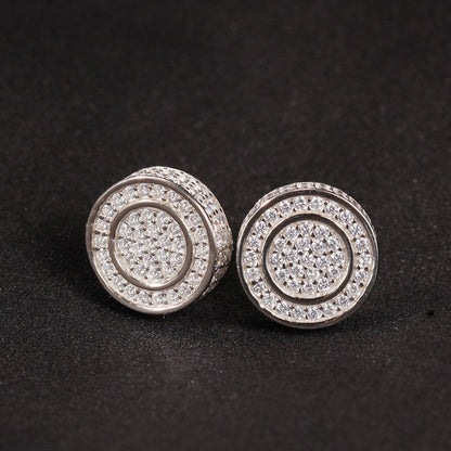 Hip Hop diamond-encrusted 925 silver stud earrings