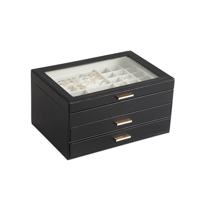 PU leather window multi-layer drawer-style jewelry box
