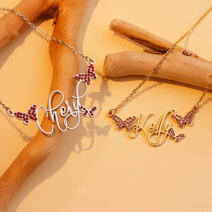 Butterfly Full Diamond Customized Name Necklace