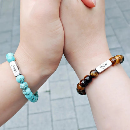 Stainless steel engraved beaded bracelet