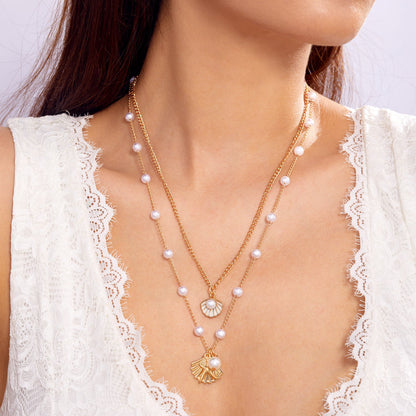 starfish necklace pearl multi-layer stacking necklace