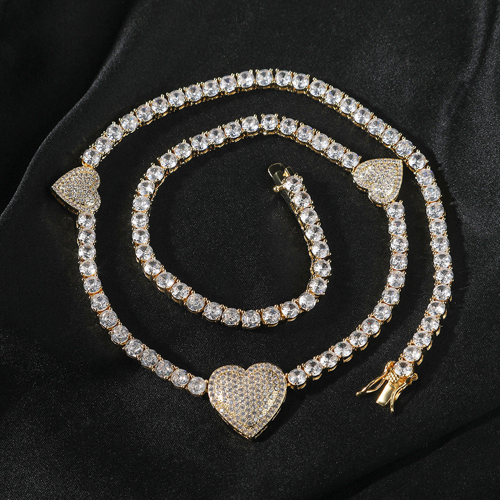 mens gold chain tennis Love heart necklace