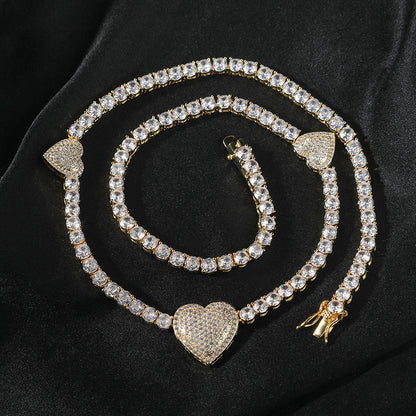 mens gold chain tennis Love heart necklace