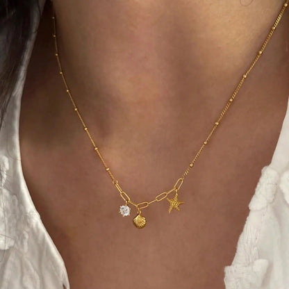 Small starfish shell zircon necklace