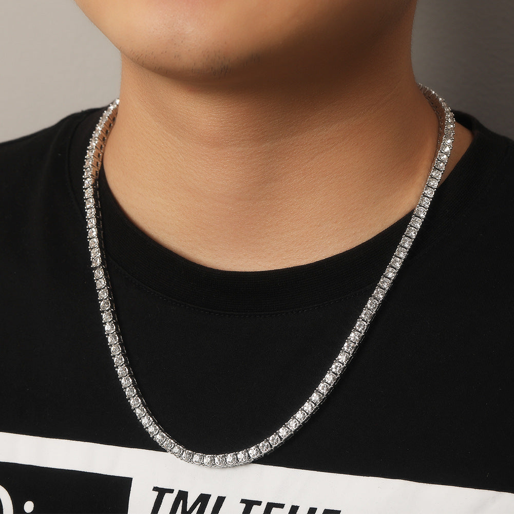 3mm4mm Alloy Rhinestone Row Tennis Chain Hip Hop Necklace