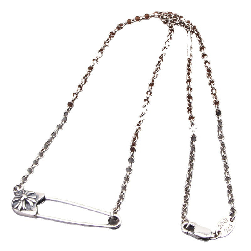 Retro cross pin necklace