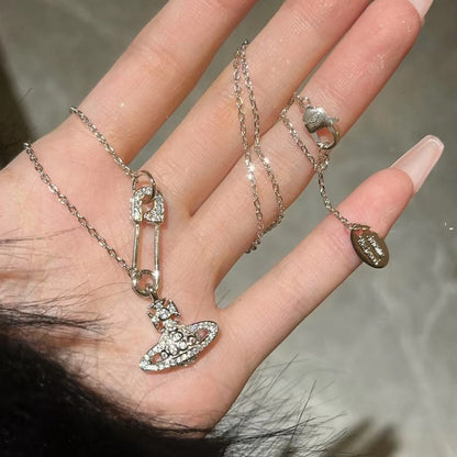 Saturn pin necklace women&