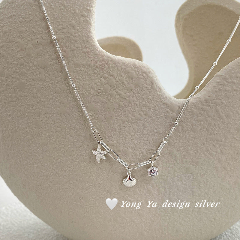 S925 sterling silver shell starfish necklace