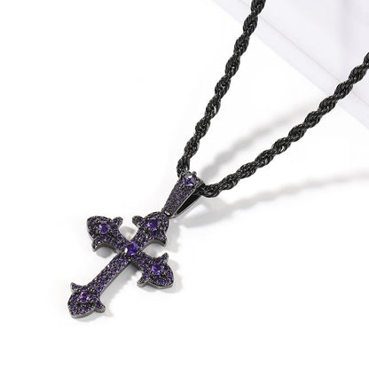 Hip-Hop Diamond-Encrusted Zircon Cross Necklace