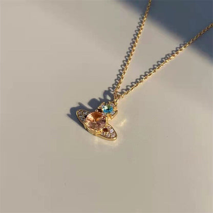 Saturn full diamond necklace clavicle chain