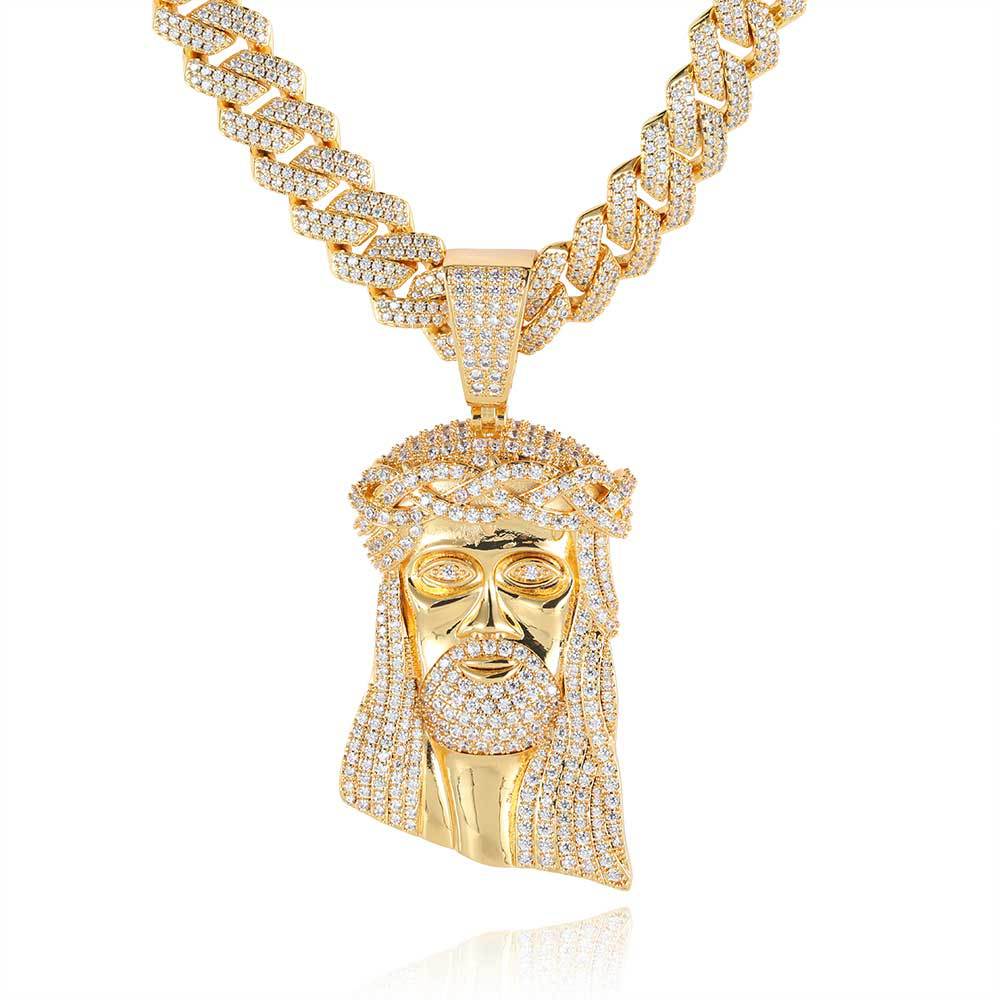 Micro Paved Zircon Jesus Head Hip Hop Men&
