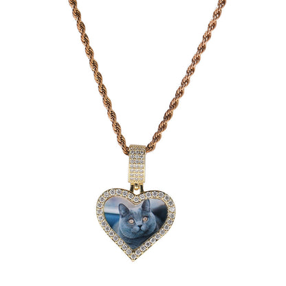 Customized photo heart shape pendant couple necklace