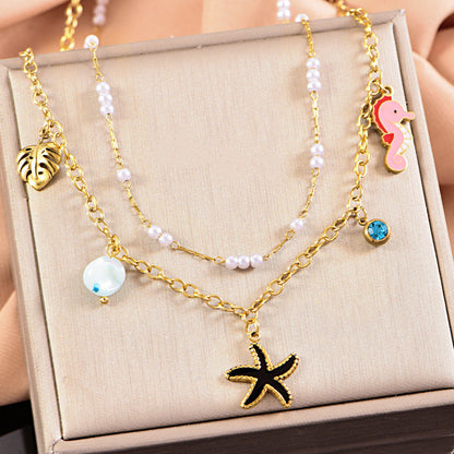 starfish necklace, ocean series millet pearl necklace