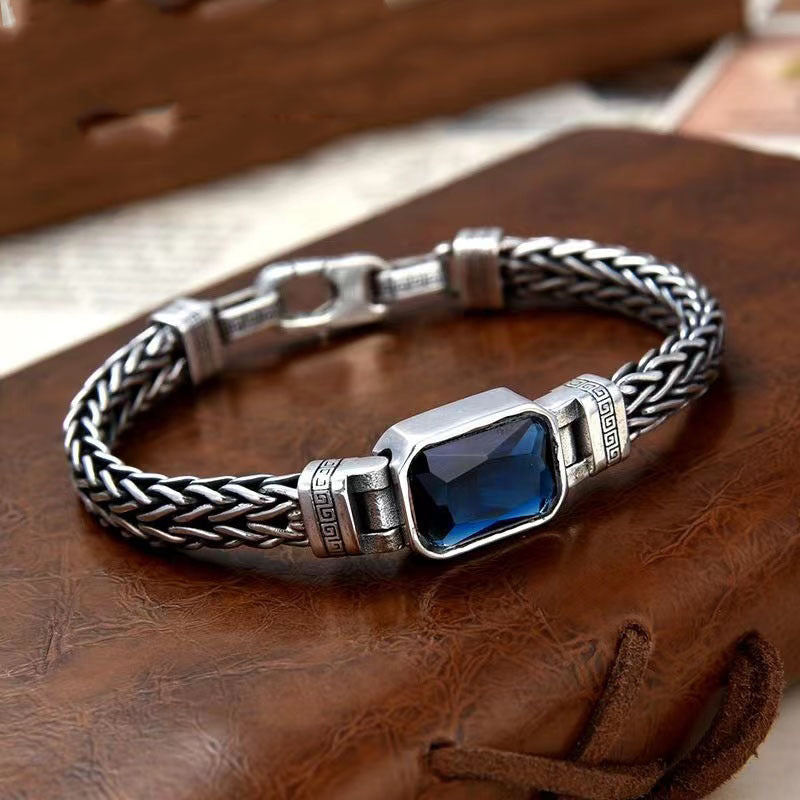 Hand-woven aquamarine silver bracelet