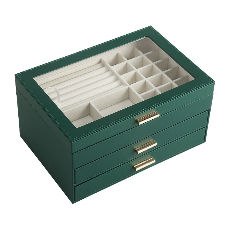 PU leather window multi-layer drawer-style jewelry box