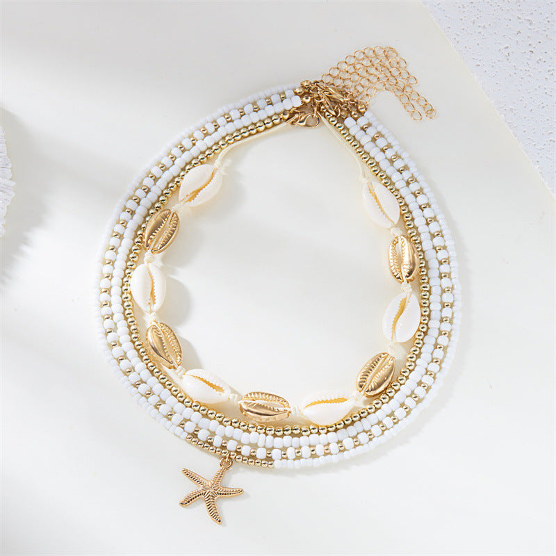 Starfish shell rice bead multi-layer necklace