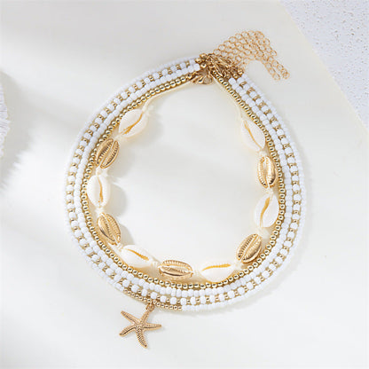 Starfish shell rice bead multi-layer necklace