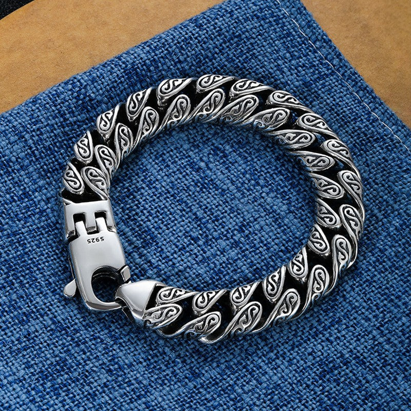 ang grass pattern silver-plated chunky bracelet