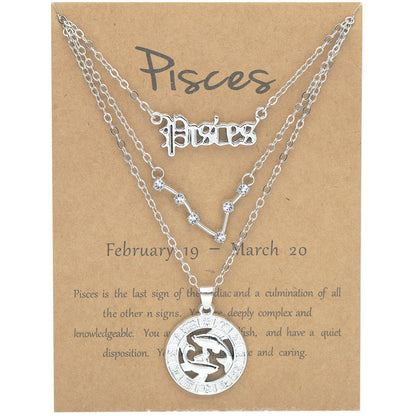 Zodiac Necklace Vintage English Star Image Pendant Three Piece Jewelry Set