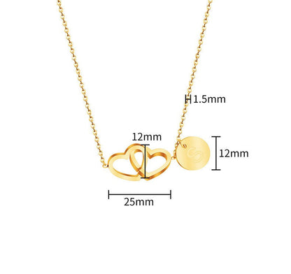 Double love necklace interlocking heart pendant