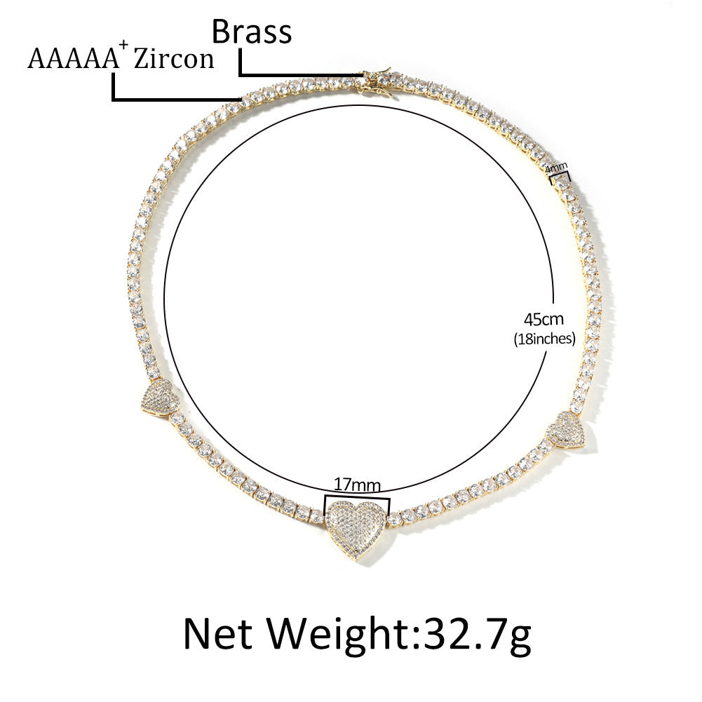 mens gold chain tennis Love heart necklace