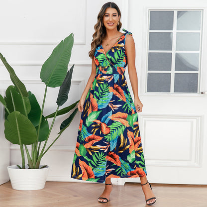 Hawaiian Beach Dress Summer Print Long Skirt Women&