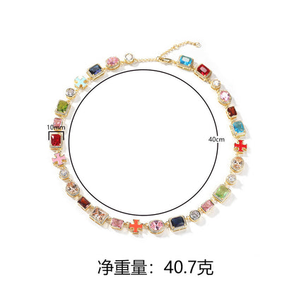 Exquisite diamond-encrusted colored gemstone bracelet and necklace