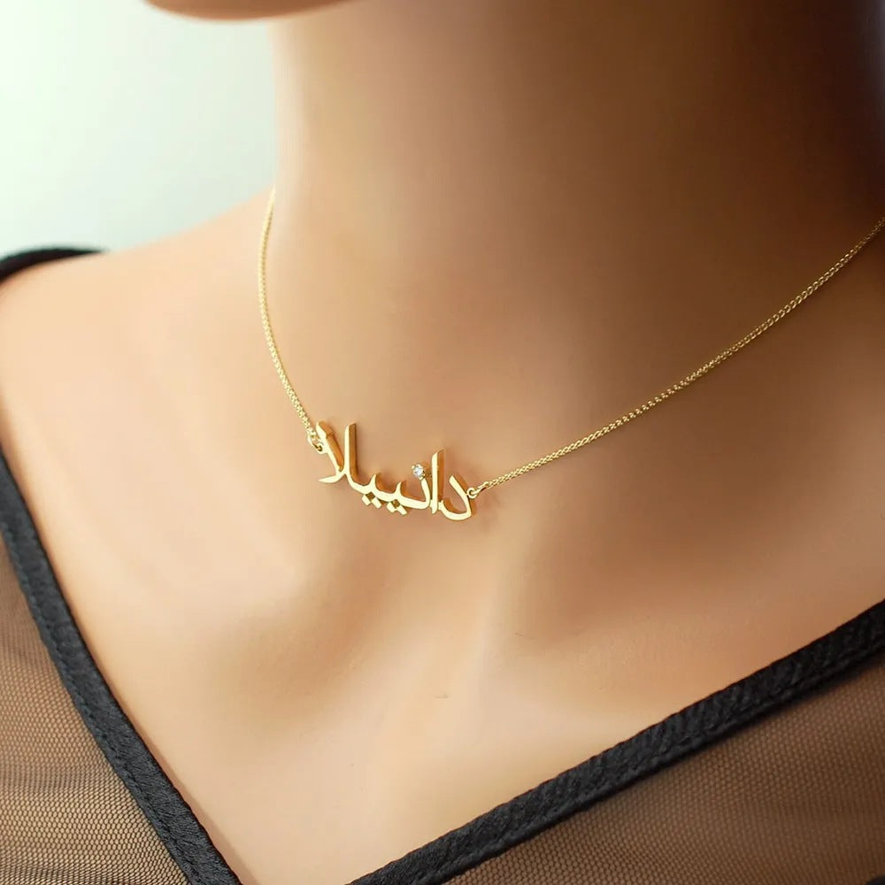 Customized Arabic writing necklace zircon 18K gold necklace