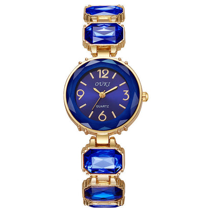 Women’s Gold Bracelet Quartz Watch with Black Crystal Dial
