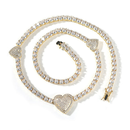 mens gold chain tennis Love heart necklace