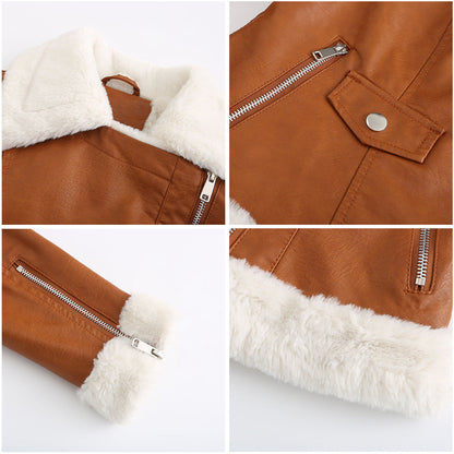 Autumn and winter fleece leather women&