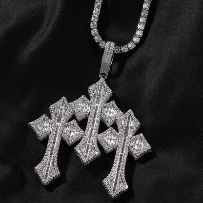 Retro Cross Pendant Fashionable Copper Inlaid Zirconia Necklace