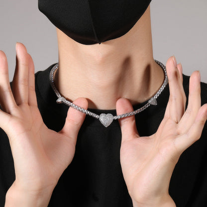 diamond tennis necklace Love heart chain