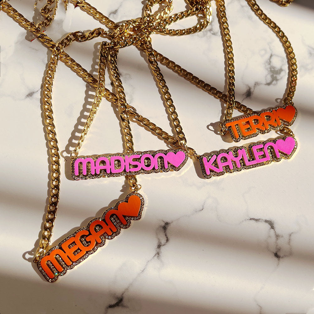Zircon Acrylic Patch Color Name Necklace