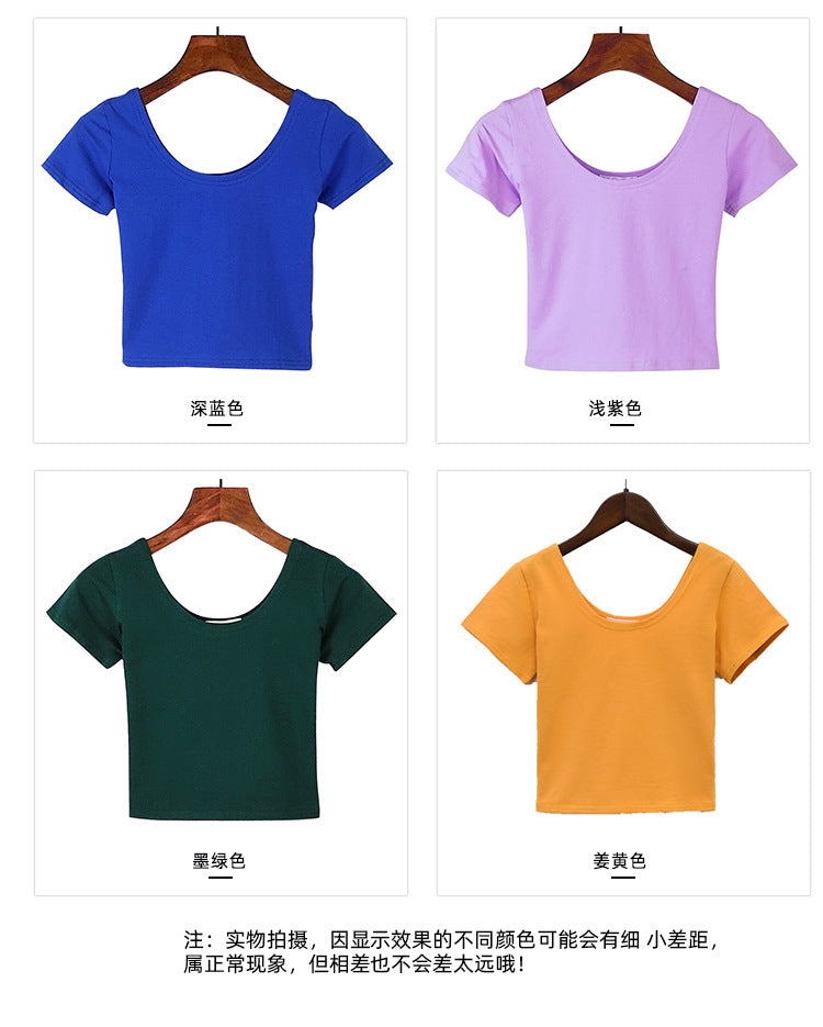 Tight navel-baring short-sleeved women&