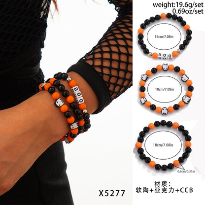 Halloween skull pumpkin bracelet set