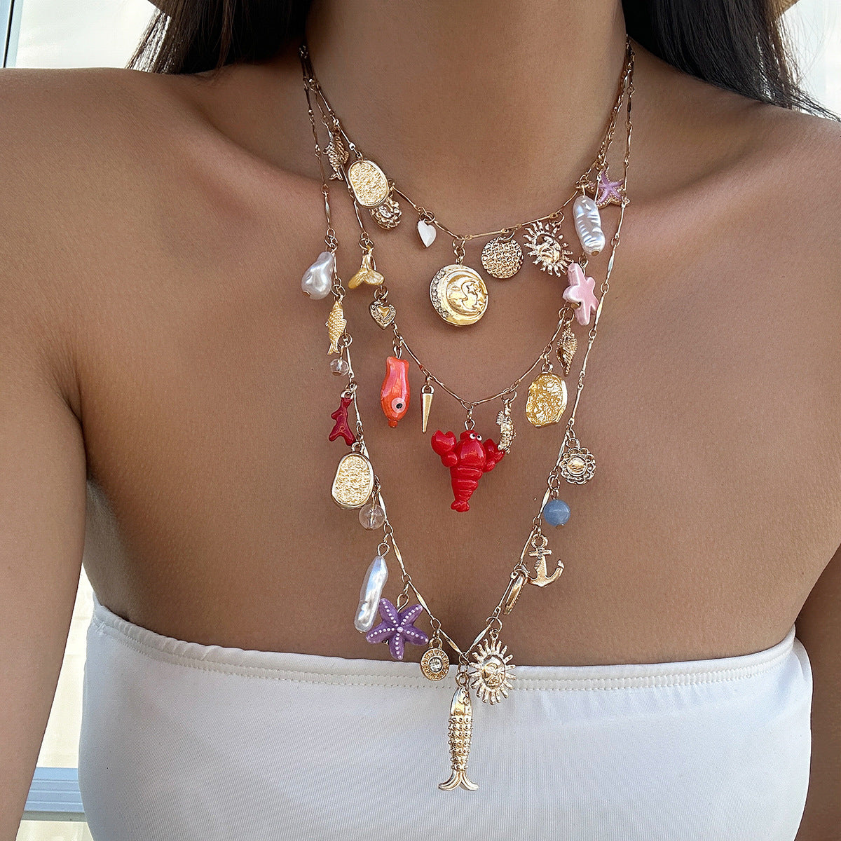 starfish necklace shell conch tassel multi-layer necklace