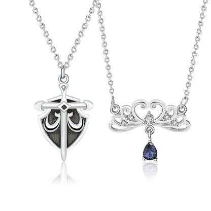Vintage s925 Sterling Silver matching Necklace Princess and Knight Couple Necklace Valentine&
