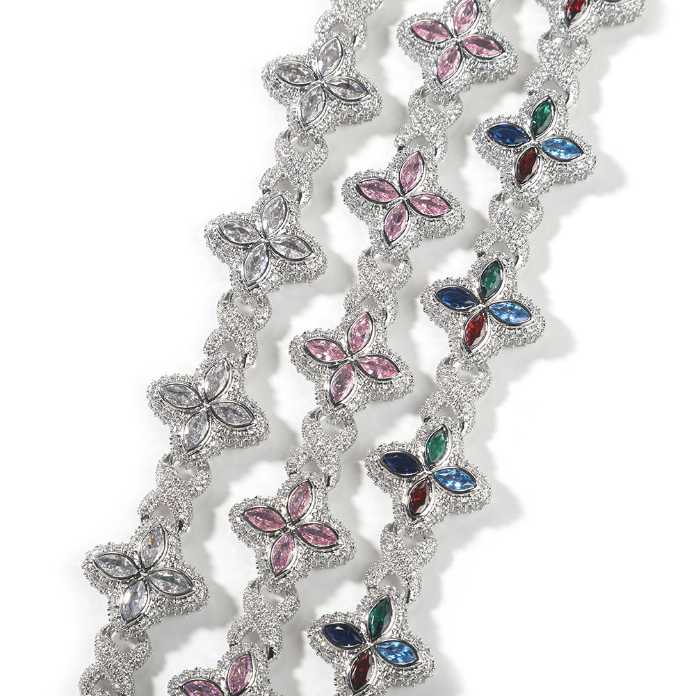 Hip-hop zircon colored infinite four-leaf clover bracelet