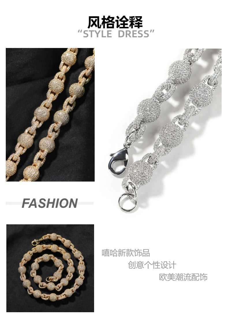 mens gold 5A Zirconia Ball chain necklace