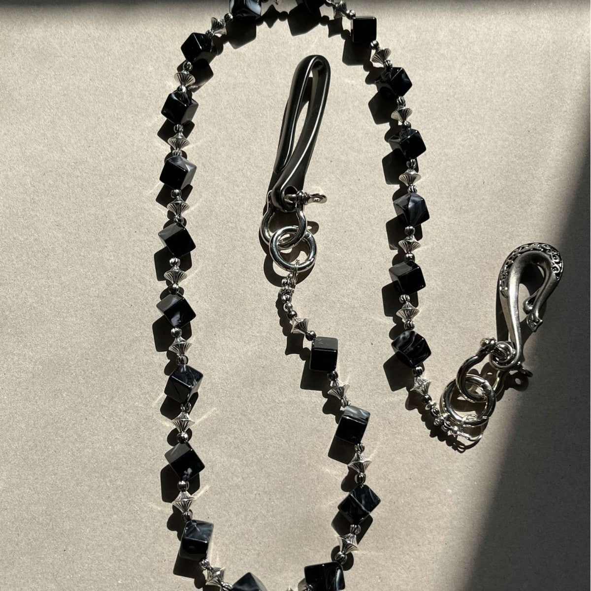Black smudged dark style pure handmade design trouser chain