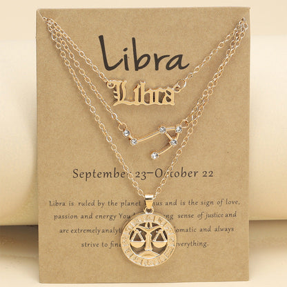 Zodiac Necklace Vintage English Star Image Pendant Three Piece Jewelry Set