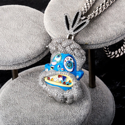 Diamond-studded colorful dripping oil cartoon head hip-hop pendant necklace wholesale