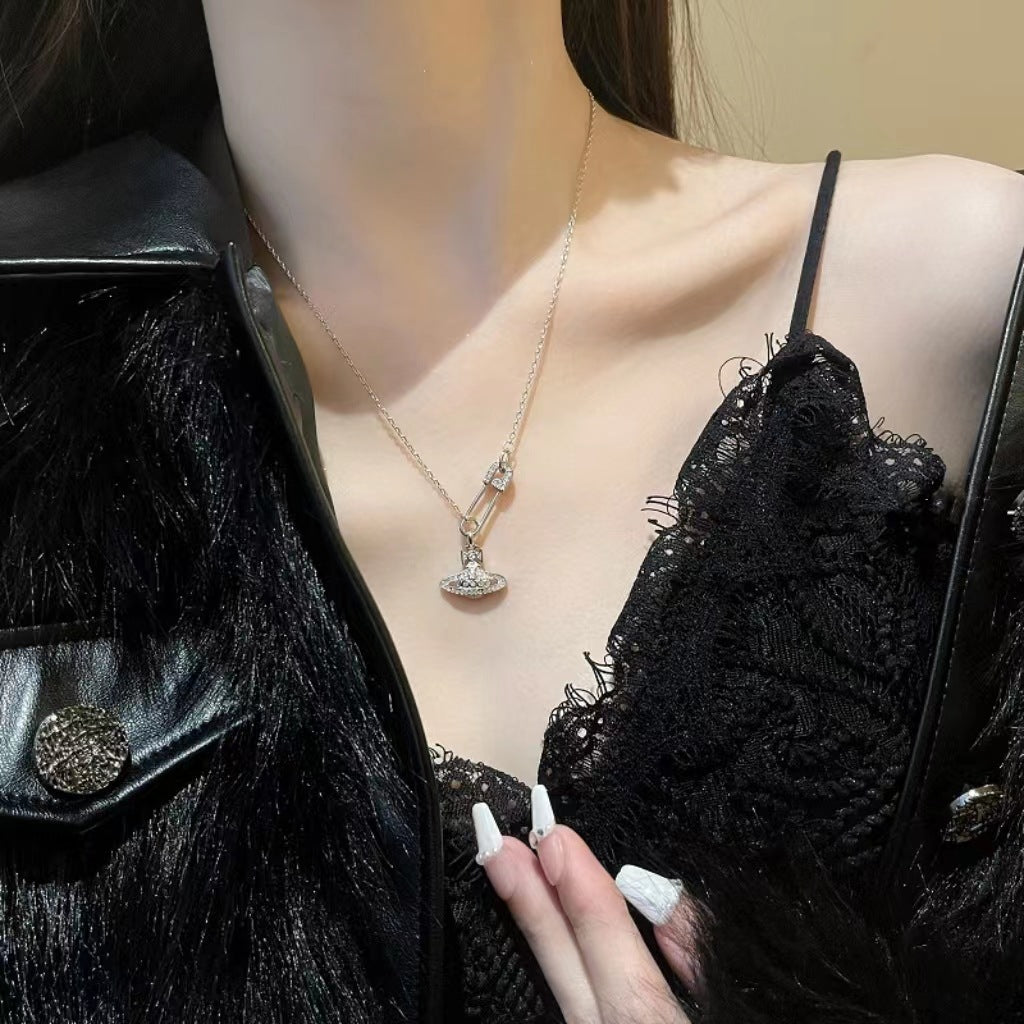 Saturn pin necklace women&