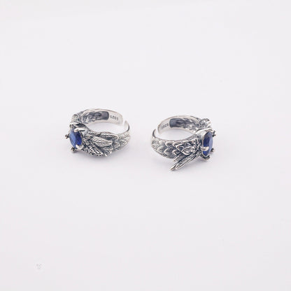 Retro feather sapphire open ring
