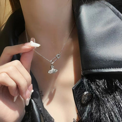 Saturn pin necklace women&