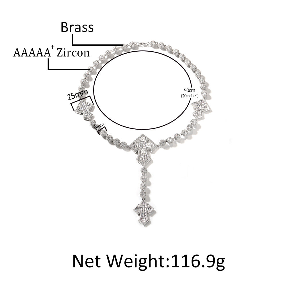 moissanite chain round bead cross necklace